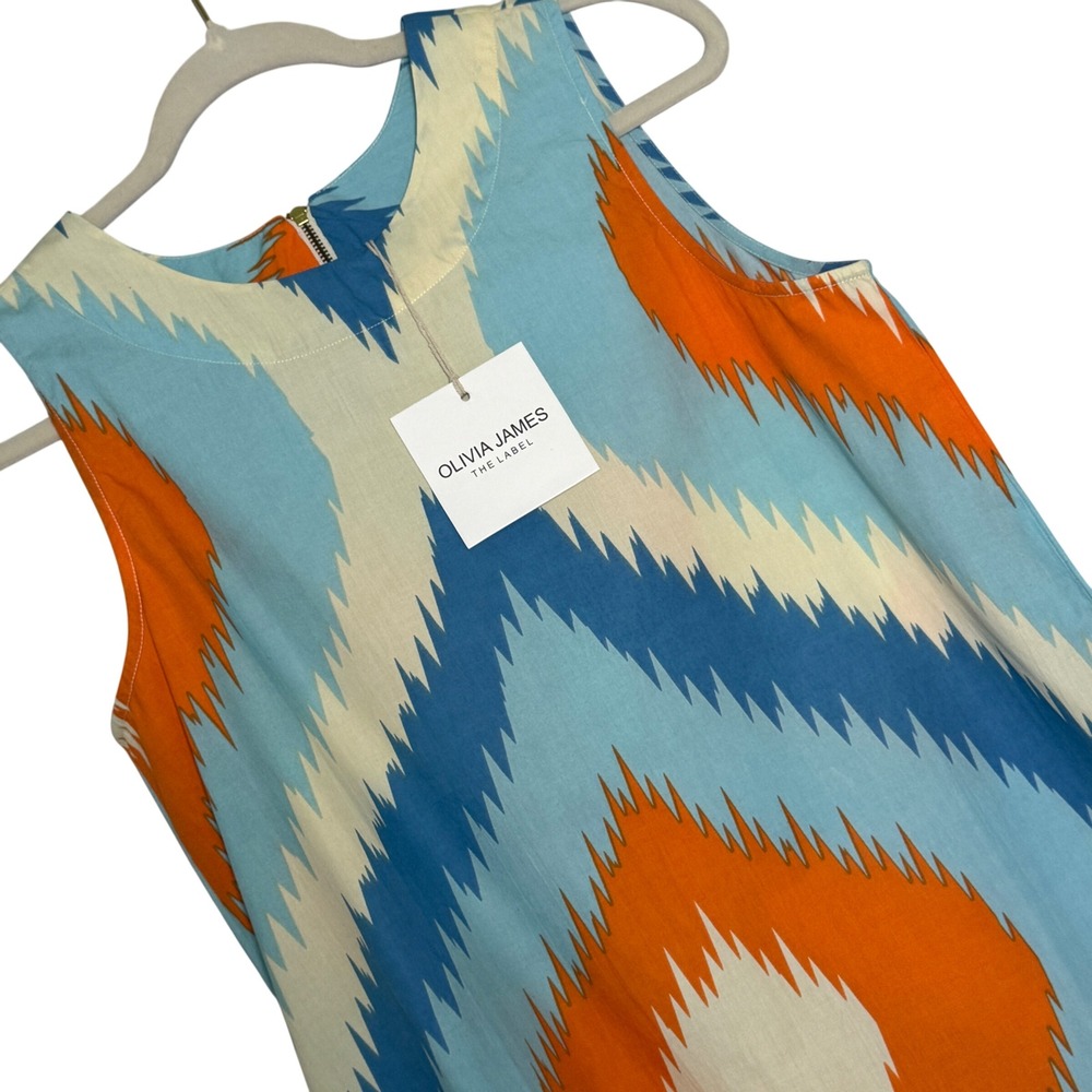 Olivia James The Label Ikat Shift Mini Dress Women Size S Blue Orange Cotton NEW